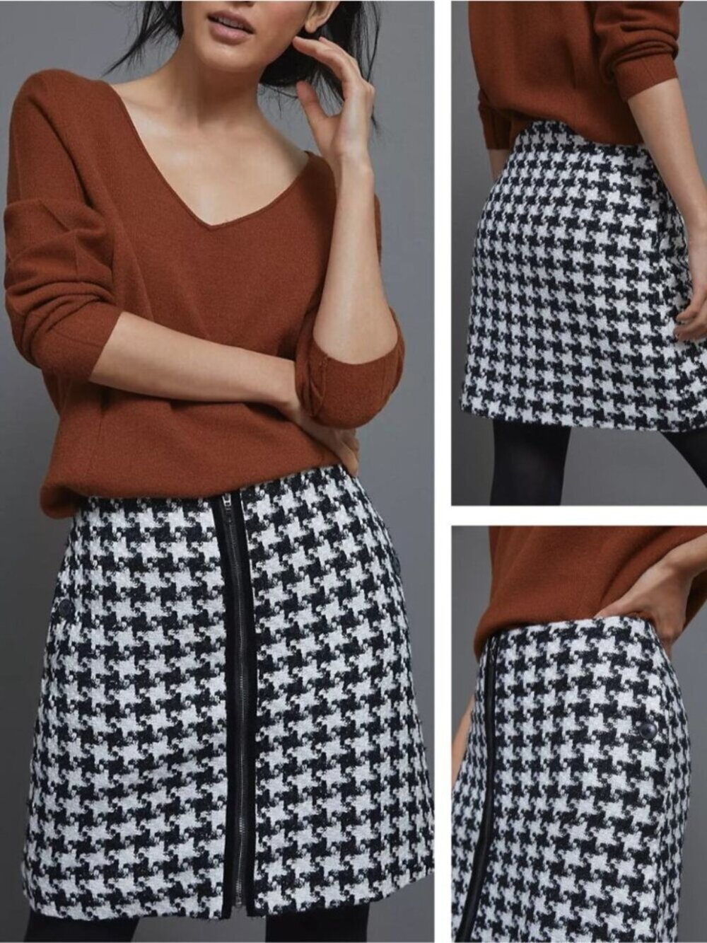 ANTHROPOLOGIE Evira Houndstooth Shine Mini Skirt Size 6